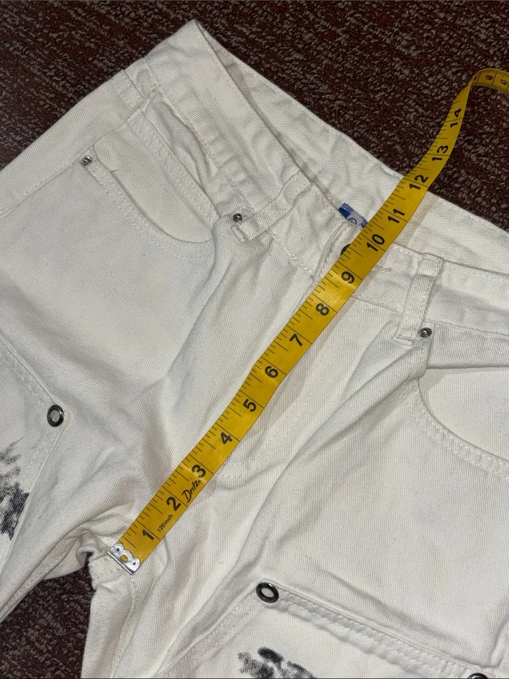 Aelfric Eden denim printed white grunge grommet accent jeans punk grunge pant 30